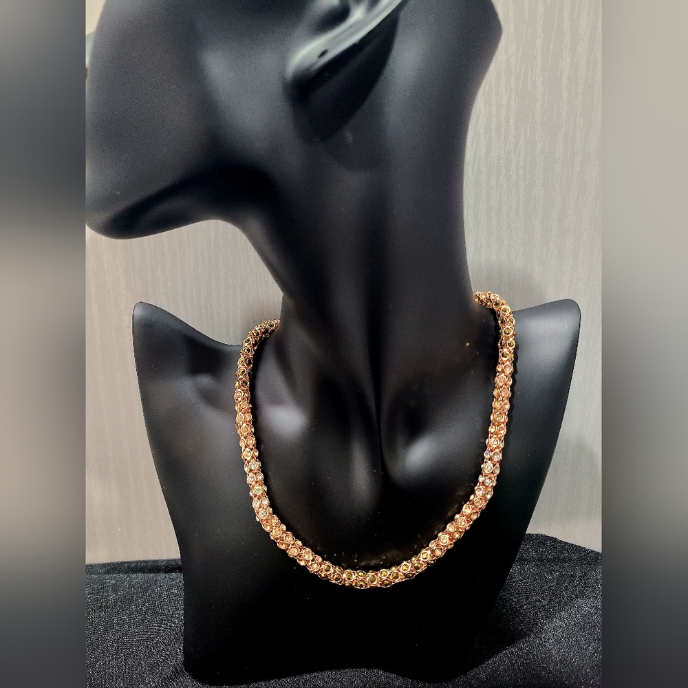 Rose gold necklace with silver and pink stones. A great gift for anyone!